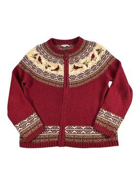 Croft & Barrow Red Cardigan Sweater Petite PS Cardinal & Pinecone Holiday Winter